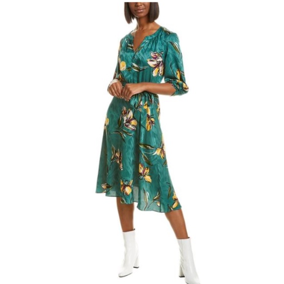 Donna Morgan Belted Midi Short Casual Dress Emerald - Picture 1 of 4